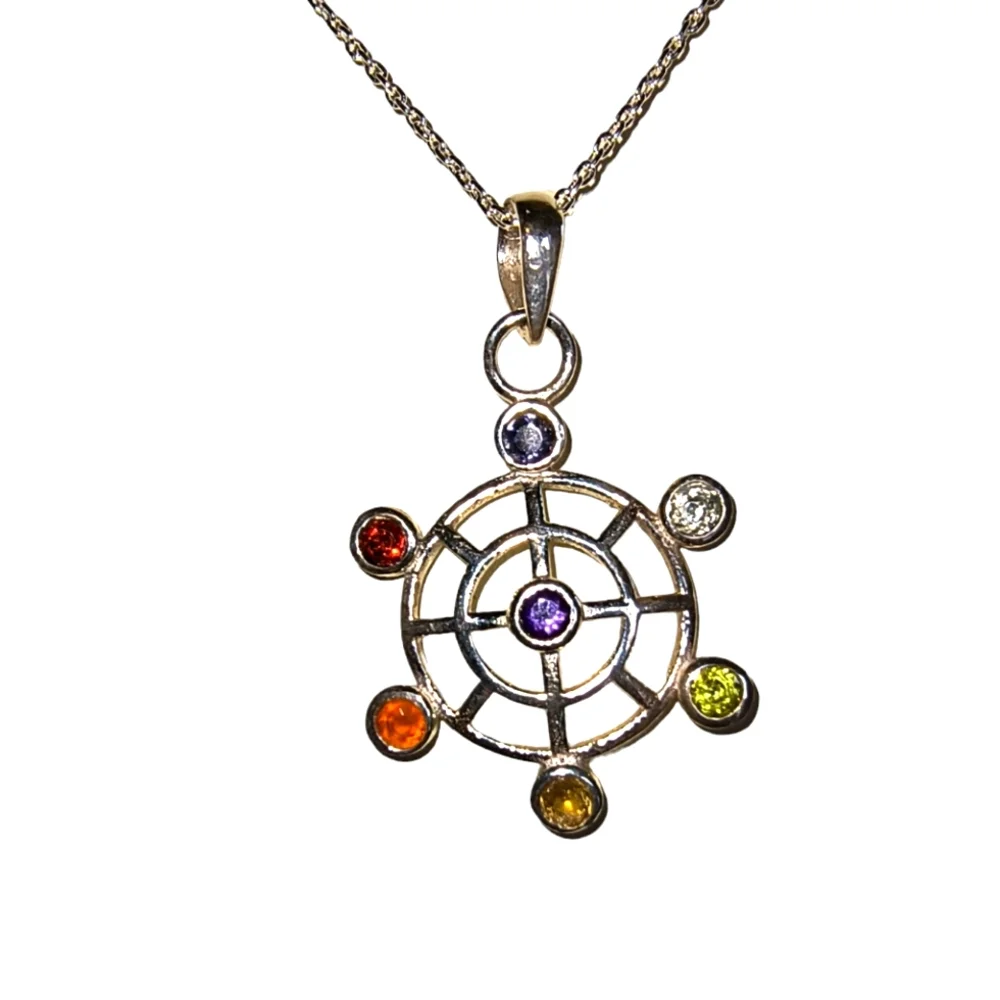 Seven Gemstone Meditation Chakra Pendant & Chain in Sterling Silver